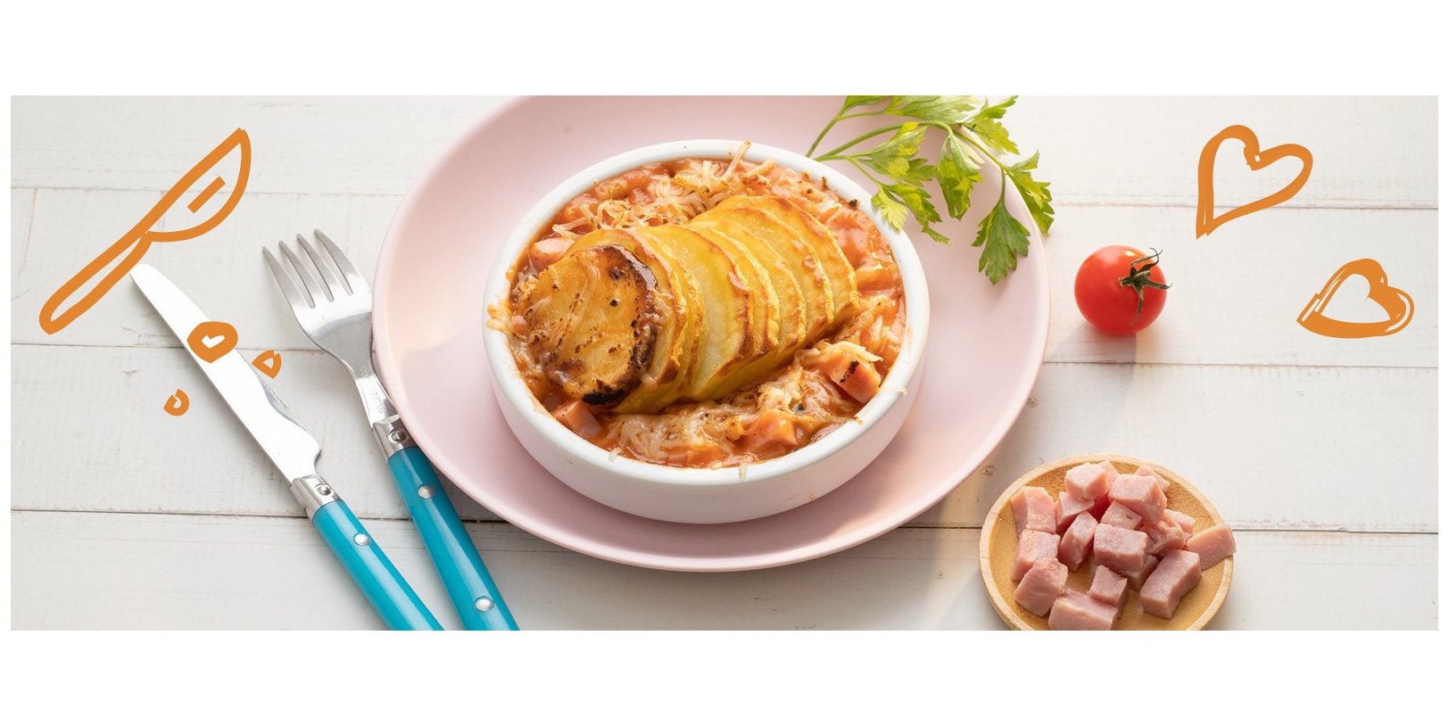 Pommes de terre au jambon et petits légumes
